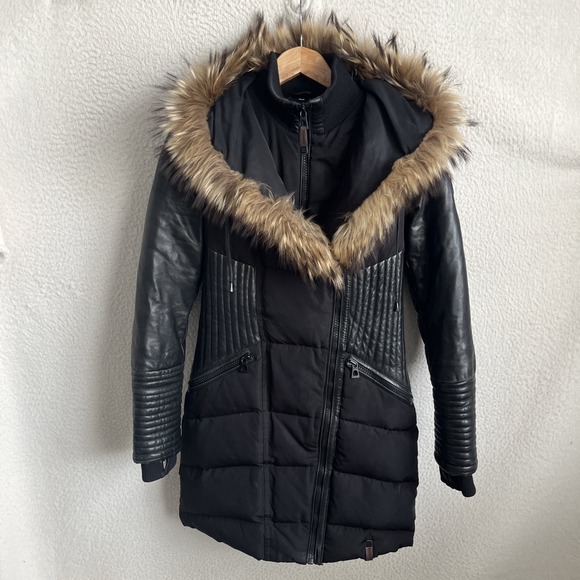 Rudsak Shauna Leather Sleeves Down Parka XS Black - Picture 1 of 15